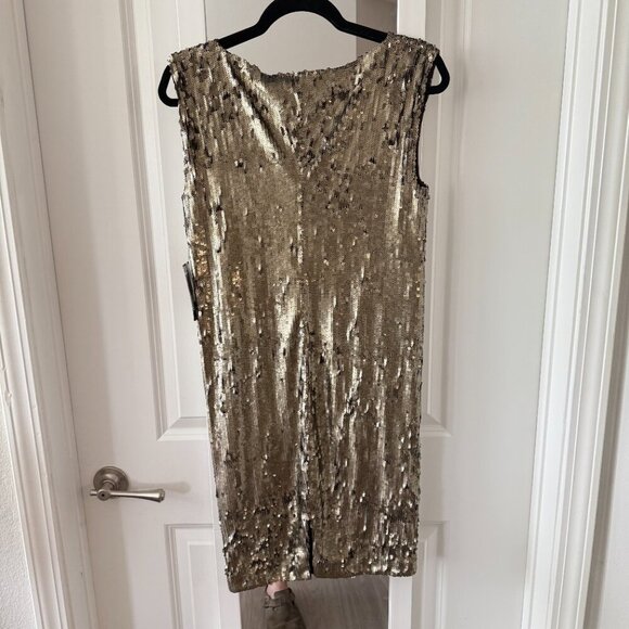 NEW Alice + Olivia NWT Gold Metallic Sequin Shift Dress Size Small Color Gold - Picture 5 of 5
